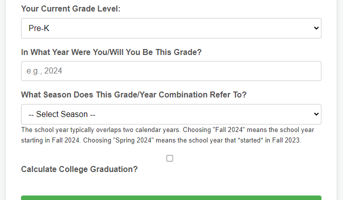 Grade Year Calculator Preview